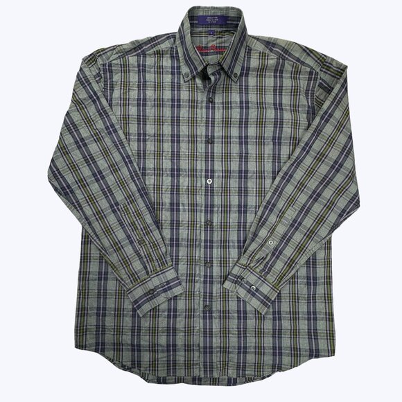 Alan Flusser Long Sleeve Button Front Shirt Size Small Plaid - Picture 5 of 8